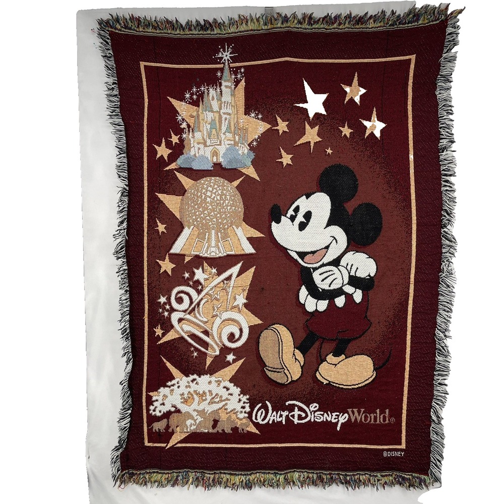 Walt Disney World Blanket Mickey Mouse Woven Throw Four Parks Tapestry 42"×54"